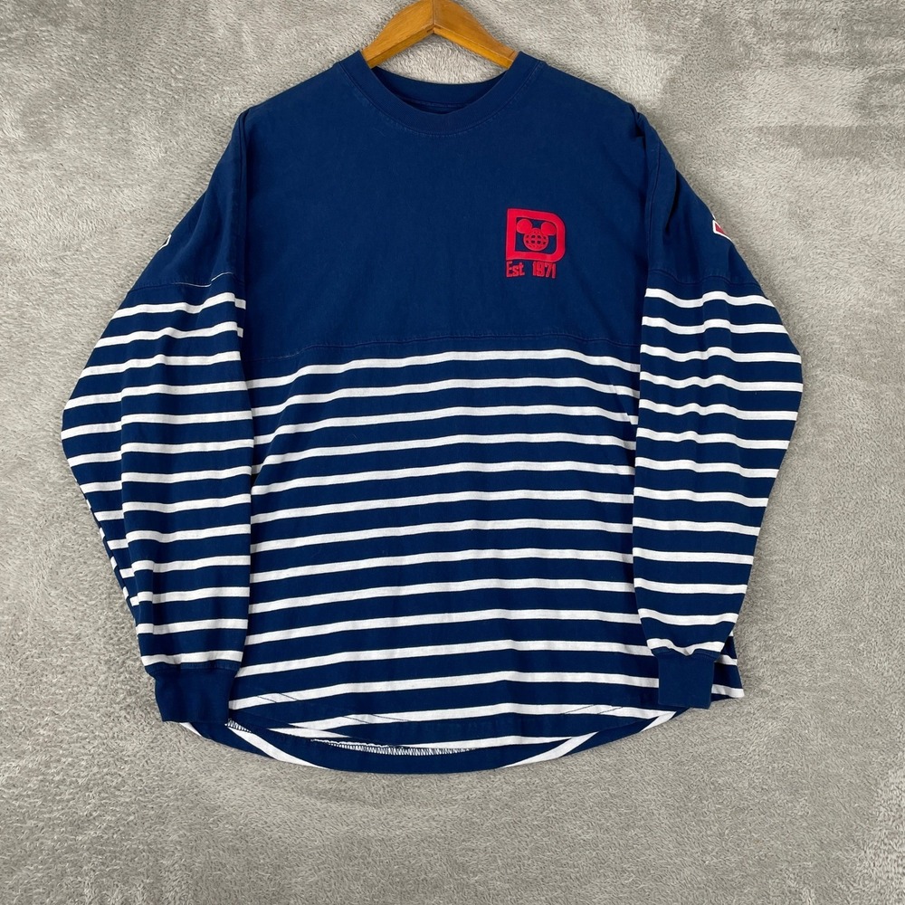 Walt Disney World Spirit Jersey Womens Medium Blue White Striped Nautical Shirt - Picture 2 of 7